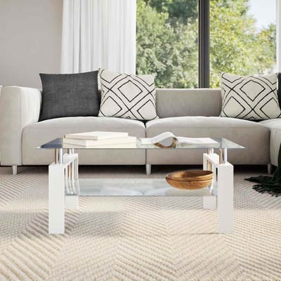 vidaXL Salontafel 95x55x40 cm gehard glas transparant en wit