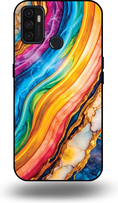 Smartphonica Telefoonhoesje Geschikt voor OPPO A32 / A53 / A53s met Regenboog Goud Marmer Opdruk - TPU Backcover Case Rainbow Gold Marble Design geschikt voor Oppo A32;Oppo A53;Oppo A53s