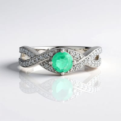 Cavill - Ronde Smaragd Ring 0,57 ct - 925 Sterling Zilver Platina Geplateerd - 44 Cambodjaanse Zirkonia 1,10 ct - Elegante Groene Edelsteen