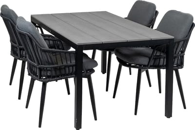 5-delige tuinset | 4 Isabel tuinstoelen (Black) | 160cm Cyprus tuintafel (Grey)