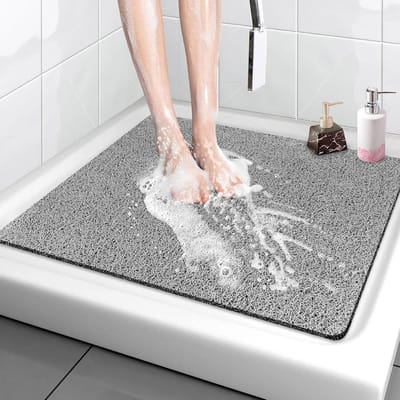 Douchemat Antislip - Badmat Sneldrogend - Veilig Douchen - Met Afvoergaten - 82 x 70 cm - Donkergrijs