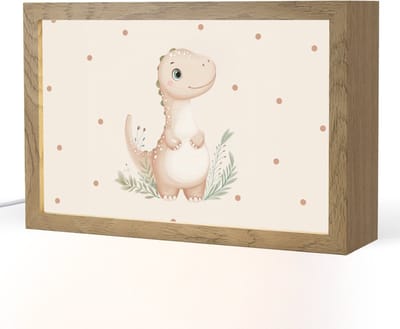 Nachtlampje 30x20 cm - Kinder lampje - Dinosaurus - Bladeren - Pastel - Stippen - Tafellamp kinderkamer - Slaapkamer lamp - Bedlamp kinderen - Kinderlampje stopcontact - Wandlamp babykamer - Nachtlampjes