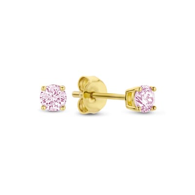 New Bling 9NB-1156 Zilveren Oorknopjes met Zirkonia Steentje 3mm - Roze - Verguld/Goud op Zilver