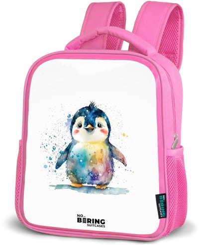 NoBoringSuitcases.com® - Rugzak roze - Schooltas meisjes - Pinguïn - Regenboog - Waterverf - Dieren - Kinder rugtas meisje - Boekentas kind - Kinderrugzak voor school - Schoolrugzak