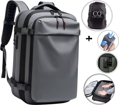 CarryQuest® - Vacuum Rugzak Pro2 - Inclusief Pomp - Ultieme Uitbreidbare Airback - Vacuum Rugzak-60L- Grijs – Waterdicht backpack-24 inch Koffer Capaciteit-slot-17” Laptop vak-handbagage rugtas- reistassen -49x32x15 /20 cm