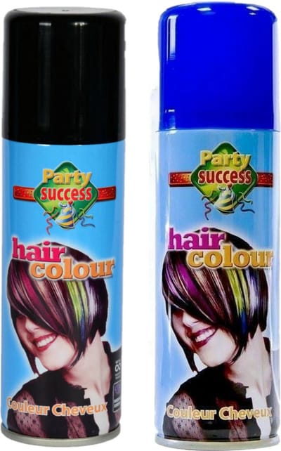 Goodmark Carnaval verkleed haarverf - haarspray - kleuren zwart en blauw - 125 ml per flacon - verven