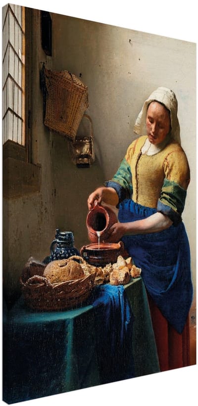 Canvas Schilderij - Johannes Vermeer – Het melkmeisje 60x90 cm - Kunst Wanddecoratie Woonkamer & Slaapkamer