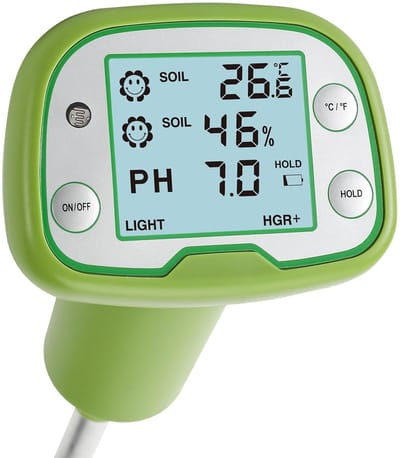 Bodemtester 4-in-1 - Plantenvochtmeter Digitaal - Planten Gezondheid - LCD Achtergrondverlichting - pH Vocht Temperatuur Zonlicht