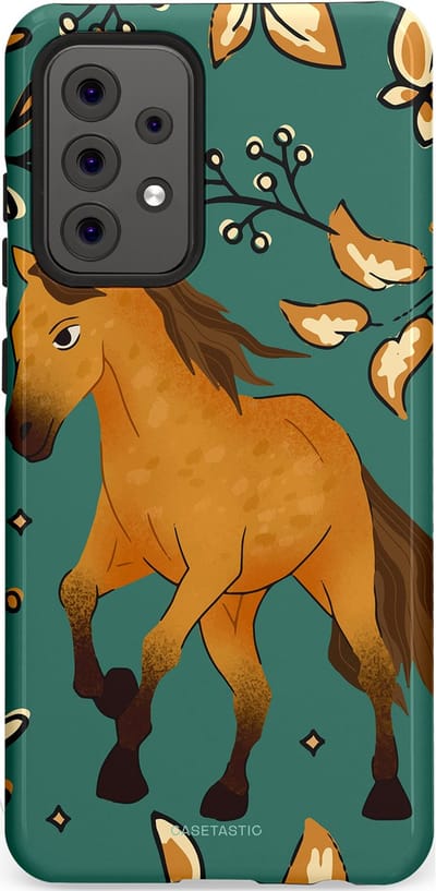 Casetastic Hoesje Geschikt voor Samsung A52 (4G/5G/s) - Stijlvolle Beschermende Duo-layer Case - Groene bruine Paarden elegantie - Paris