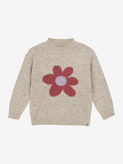 DAILY7 Knitted Sweater Flower Truien & Vesten Meisjes - Sweater - Hoodie - Vest- Beige - Maat 128