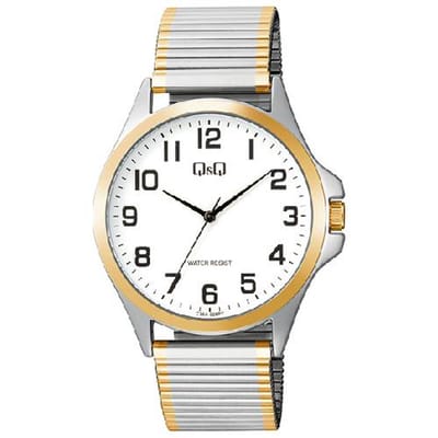 Q&Q- heren horloge-model c36a-026py-rekbare band-bicolor-goud/zilverkleurig-duidelijke wijzerplaat-inkortbaar-3 bar waterdicht-diameter 39 mm
