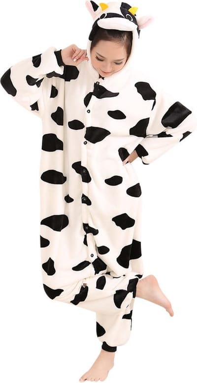 Koe Onesie Pak Kostuum Outfit Huispak Jumpsuit Verkleedpak - Verkleedkleding - Halloween & Carnaval - SnugSquad - Kinderen & Volwassenen - Unisex - Maat XXS voor Lichaamslengte (115 - 130 cm)