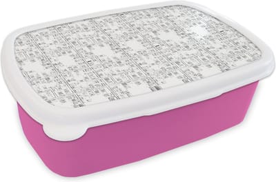 Broodtrommel Roze - Lunchbox - Brooddoos - Stadskaart - Patronen - Zwart Wit - 18x12x6 cm - Kinderen - Meisje