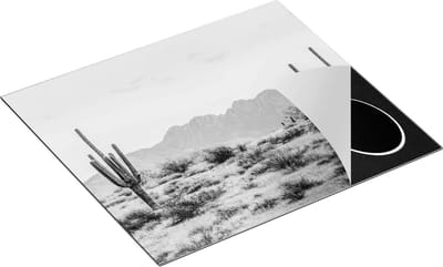 Chefcare Inductie Beschermer Cactussen in de Woestijn - Zwart Wit - 60x50 cm - Afdekplaat Inductie - Kookplaat Beschermer - Inductie Mat