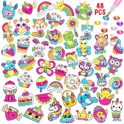 48 PCS Laser Diamond Painting Kit/DIY Diamond Sticker Kit voor kinderen/Diamantschilderij/Kinderpatroon dier-regenboog-ijs Mozaïek Foto