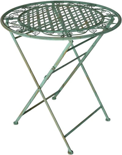 Tuintafel Metaal - Balkon Tafel - Buiten Zitten - Antieke Look - 70 cm Diameter - Groen