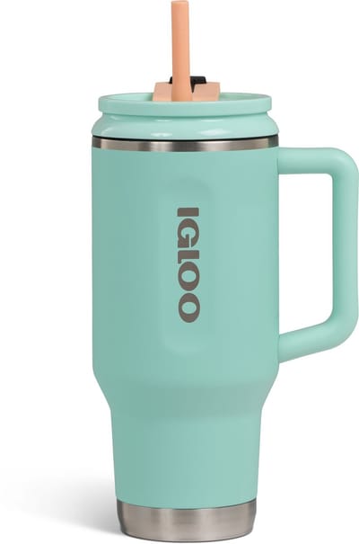 IGLOO - Flip ‘n’ Sip - Drinkbeker met rietje - groen - 0,946L - Thermosfles - RVS - Drinkbeker voor School
