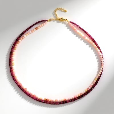 Cavill - Zilveren Halsketting 925 Sterling Verguld - Roze Opaal 0.35 ct & Roze Toermalijn 0.56 ct - Luxe Elegante Damesketting