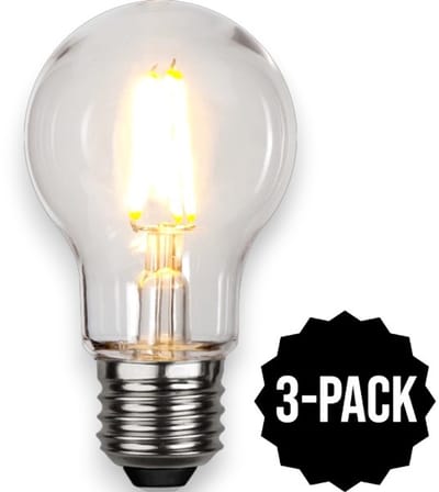 3-Pack | Prikkabel - Standaard bol - E27 - 2.4W - Extra Warm Wit - 2700K - Filament - Helder
