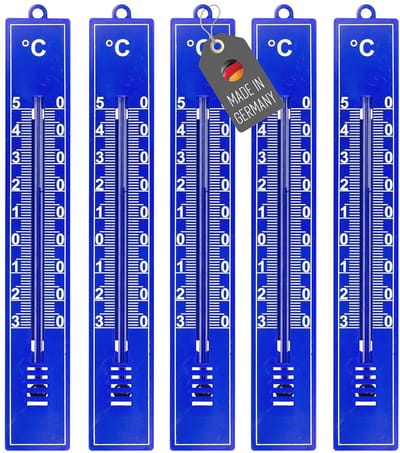 Set van 5 analoge thermometers voor binnen en buiten - Nauwkeurige temperatuurmeting zonder batterij, weerbestendig, 17,5 cm