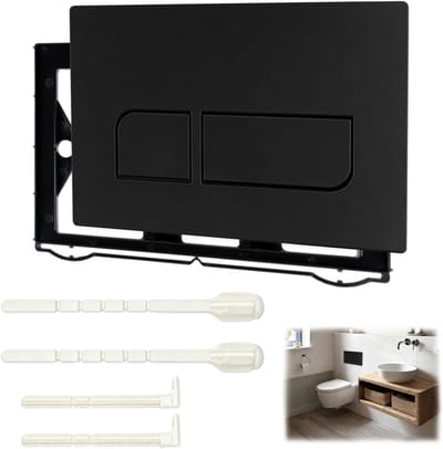 Toilet Spoelplaat - Bedieningsplaat - Toilet Spoelen - Eenvoudige Installatie - 16.4 x 24.6 cm - Mat Zwart