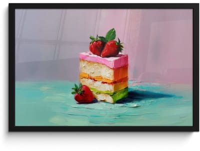 Poster in lijst - Fotolijst 60x40 cm - Posters - Taartje - Aardbeien - Glazuur - Kleurrijk - Posterlijst zwart - Decoratie - Wanddecoratie woonkamer - Muurdecoratie slaapkamer