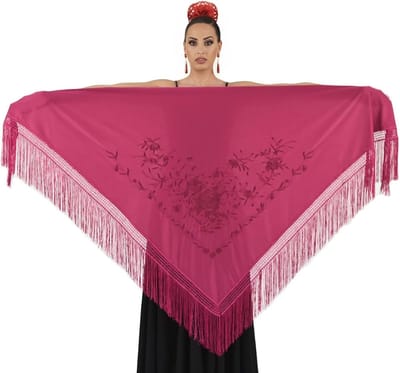 Grote Geborduurde Flamenco Sjaal Dames - Pashmina Driehoekige Danssjaal
