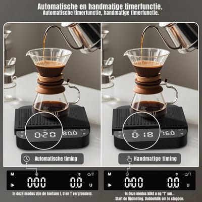 REN® Koffie Weegschaal - Weegschaal - Scale - Max 3000 Gram - Zwart - 18cm x 18cm x 5cm