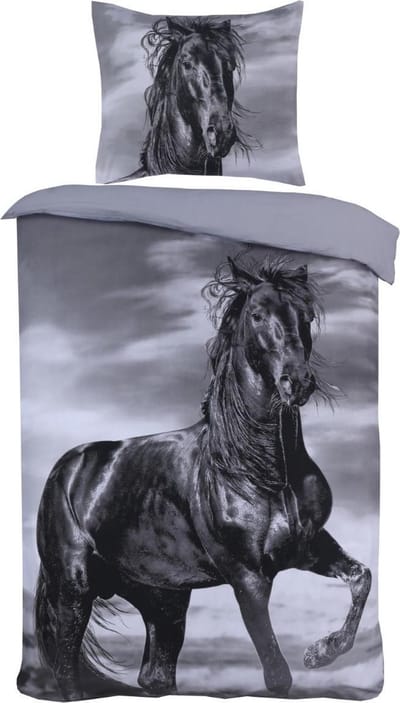 Husch Dekbedovertrek - Fries Paard - 140x200/220 - Zwart/Grijs