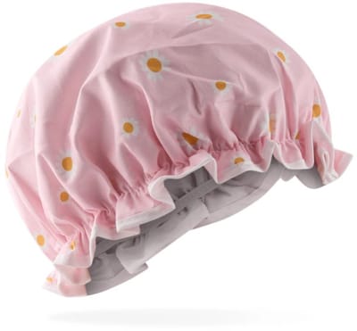 Douchemuts - Douche kap - Bloemen - Margriet - Haar drooghouden - Shower Cap flowers / daisy - Dubbellaags - Dikke stof - Waterdicht - Vrolijke print - Lichtroze - Jonyx