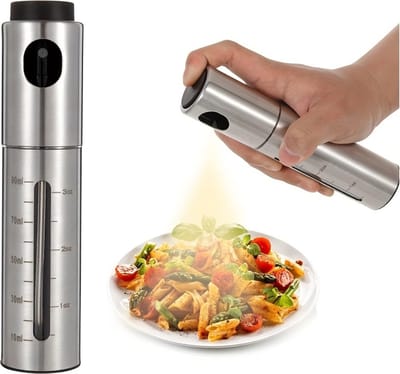 Livano Oliefles Met Schenktuit - Schenktuit Olijfolie - Navulbaar - Oliefles Met Pipet - Olijfolie Fles - Olie Dispenser - Oil Dispenser - Oil Bottle - 200ML - Spray - Zilver