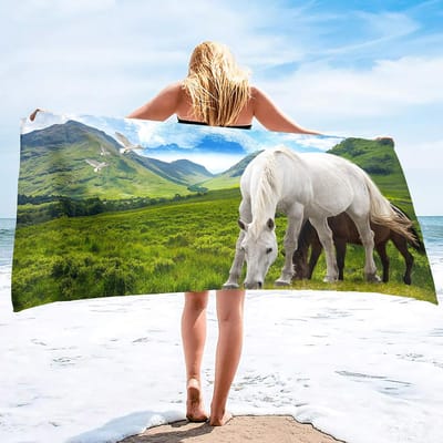 Paardenprint Strandlaken Microvezel Sneldrogende Badhanddoek Handig Dunne Deken Geschikt voor Zwemmen Reizen Yoga Kamperen H50xW100cm