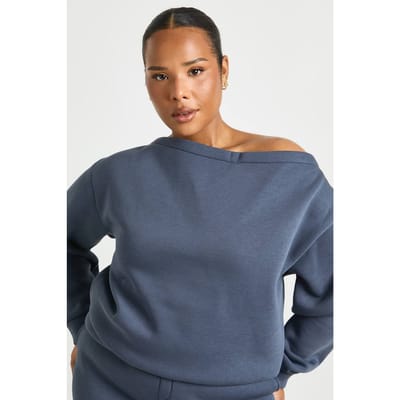 boohoo Dames Plus Off-the-Shoulder Ruimvallende Sweatshirt | Houtskool | Maat: 44