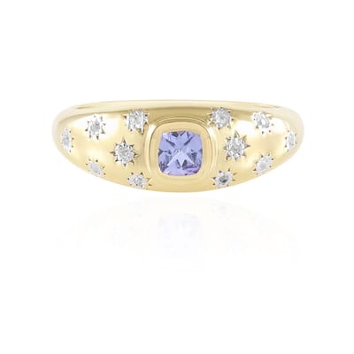 Cavill - Tanzaniet Ring 0,243 ct Antieke Kussenslijpsel - 12 Witte Topazen 0,063 ct - Verguld 925 Zilver - Handgemaakte Elegante Sieraden
