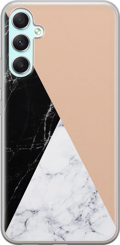 Leuke Telefoonhoesjes - Hoesje geschikt voor Samsung Galaxy A34 - Marmer zwart bruin - Soft case - TPU - Marmer - Bruin