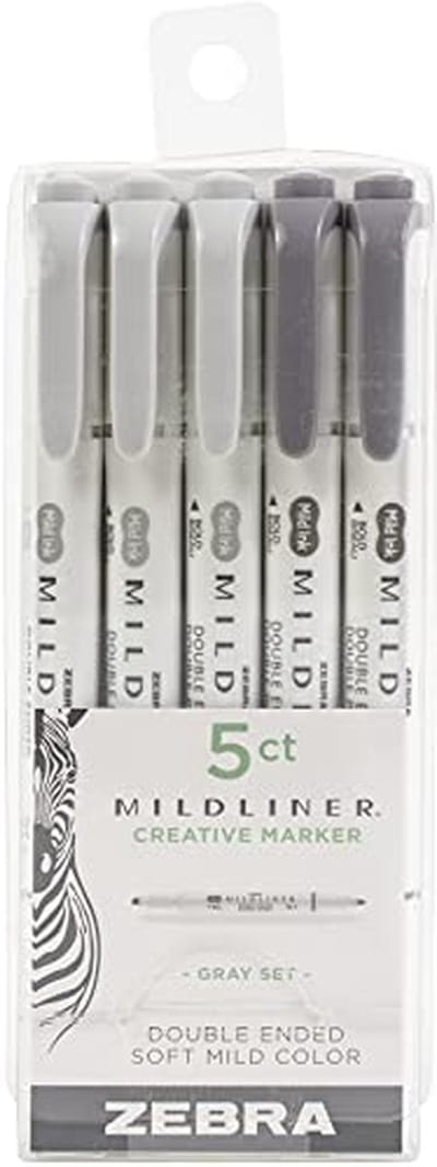 Markeerstiften Set - Dubbelzijdig Schrijven - Teksten Markeren - Waterproof Inkt - 5 Stuks - Grijs Tinten