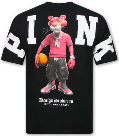 Oversized T shirt Heren - Funny Panther T-shirt - Heren Tshirt met Opdruk -1971- Zwart