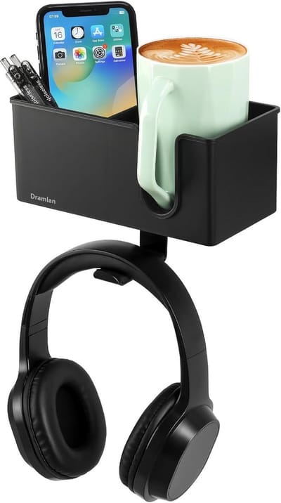 Desktop Organizer met Bekerhouder, Roterende Koptelefoonhaak en Telefoonhouder - Bureau Opbergsysteem