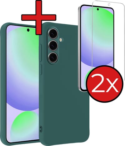 Hoesje - Met 2x Screenprotector - Geschikt voor Samsung Galaxy S24 FE - Sterk & Shockproof - Telefoon Hoes - Back Cover - Siliconen Case - Telefoonhoes - Donkergroen
