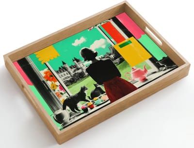 Dienblad hout 50x35 cm - Schootdienblad - Vrouw - Keuken - Katten - Doorkijk - Borrelplank rechthoek - Plateau dienbladen