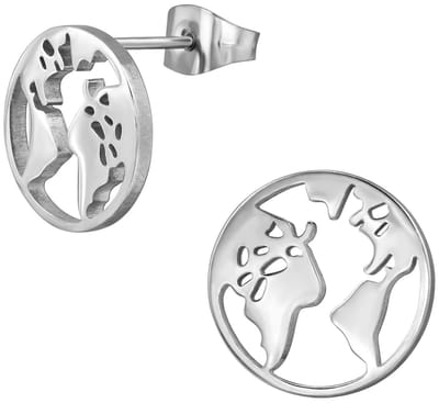 CS Joy - Globe oorbellen - wereldbol - chirurgisch staal - 12.5 mm