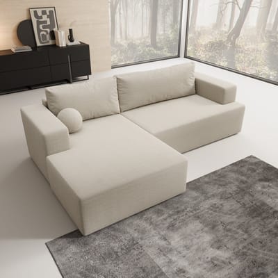 Meubella - Mavana - Hoekbank 2-zits - Teddystof beige - Links