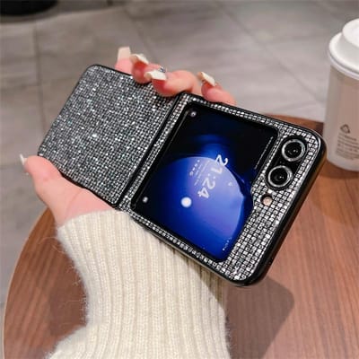 Luxe PU leer Glitter Pailletten Hoes Voor Samsung Galaxy Z Flip 5 4 3 Flip5 Flip4 Flip3 PC hard Schokbestendig Beschermende Achterkant Galaxy Z Flip 3 black