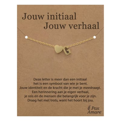 Letter G Armband op Cadeau Kaartje - Jouw initiaal, jouw verhaal - 15,5cm + 5,5cm verstelbaar Goudkleurig Stainless Steel - Initiaal & Hartje Hanger - Pax Amare