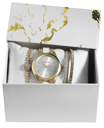 Excellanc dameshorloge geschenkset goud/wit cadeauset horloge, drie armbanden