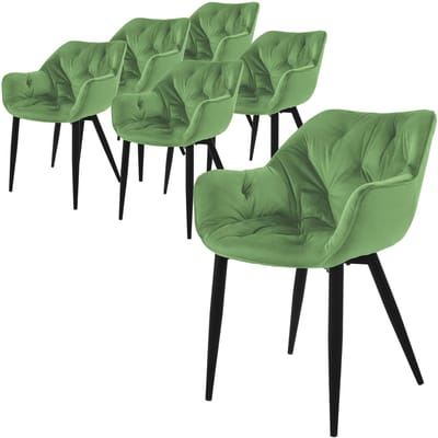 Eetkamerstoel set van 6 Grote ruitvormige quilting met rugleuning en armleuningen Sage Keukenstoel met microvezel fluwelen bekleding ML design
