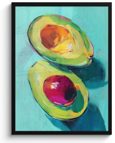 Poster in lijst - Fotolijst 60x80 cm - Posters - Avocado - Groen - Pit - Schaduw - Posterlijst zwart - Decoratie - Wanddecoratie woonkamer - Muurdecoratie slaapkamer