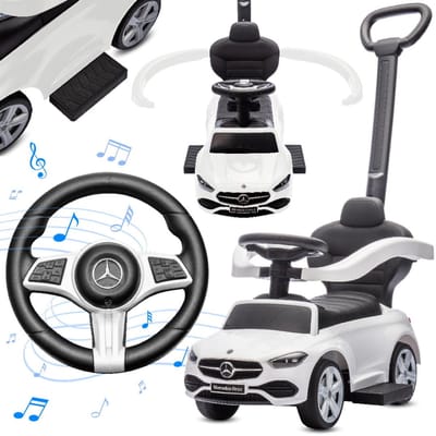 COIL loopauto met duwstang – Mercedes AMG - 3-in-1 ride on auto – kinderauto met stuur - interactief stuurwiel - voetsteunen - zijrails – voor kinderen vanaf 12 maanden - Wit