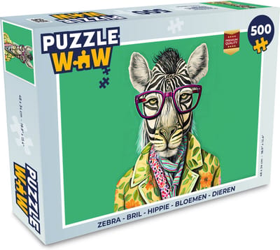 Puzzel Zebra - Bril - Hippie - Bloemen - Dieren - Legpuzzel - Puzzel 500 stukjes