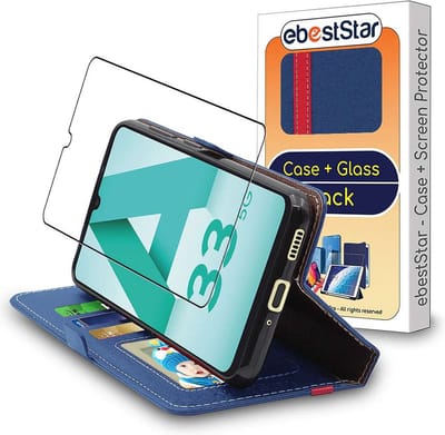 ebestStar - Hoes geschikt voor Samsung Galaxy A33 5G SM-A336, Wallet Etui, Book case hoesje, Donkerblauw, Rood + Gehard Glas